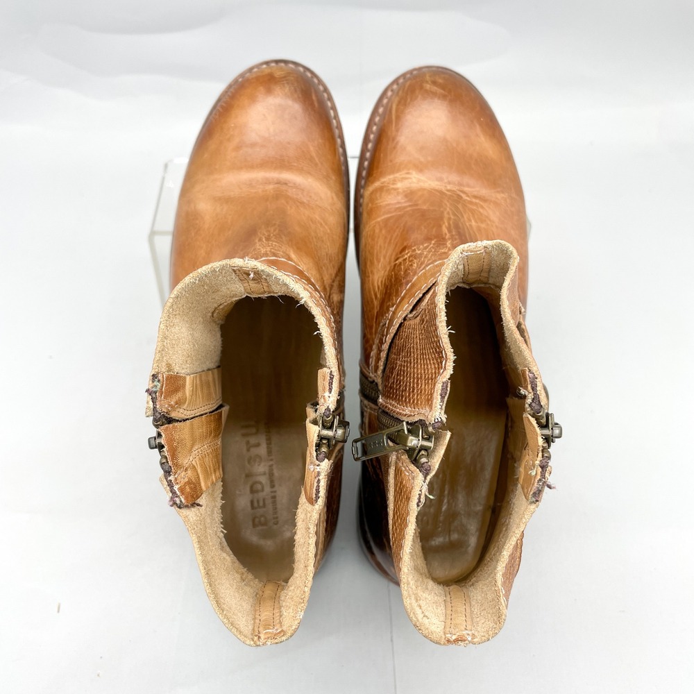 Bed Stu Womens 9 Becca Boots Tan Rustic Leather Moto Booties Zip Buckle Western - Picture 6 of 11